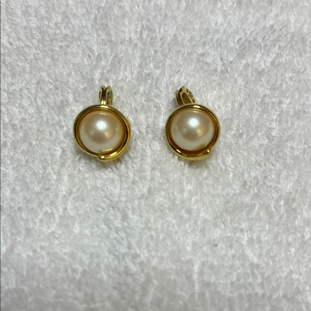 Monet Gold‎ Tone Faux Pearl Clip Earrings